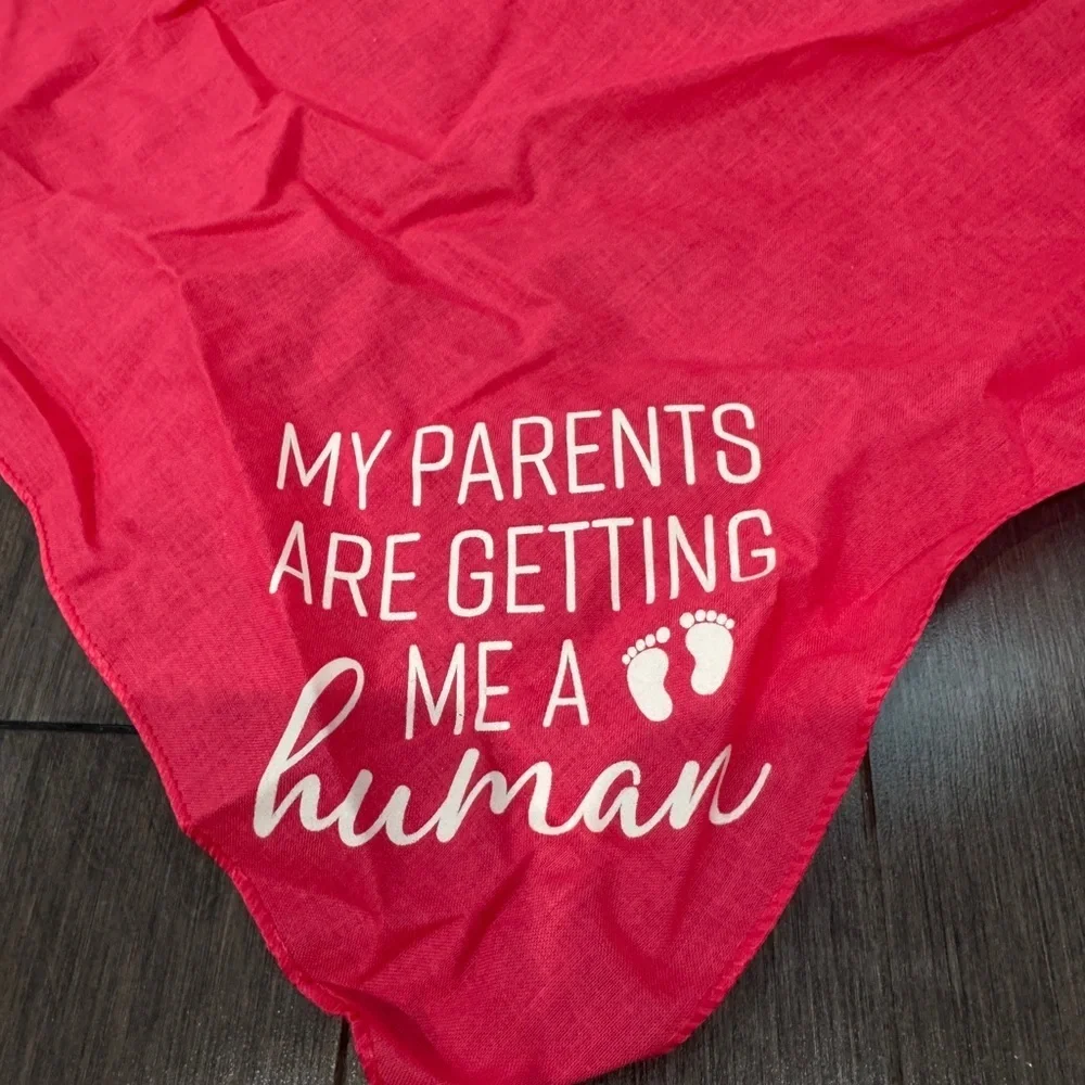 Pink 🎊HP🎉My Parents are Getting me a Human Baby Announcement Bandana Dog Pet